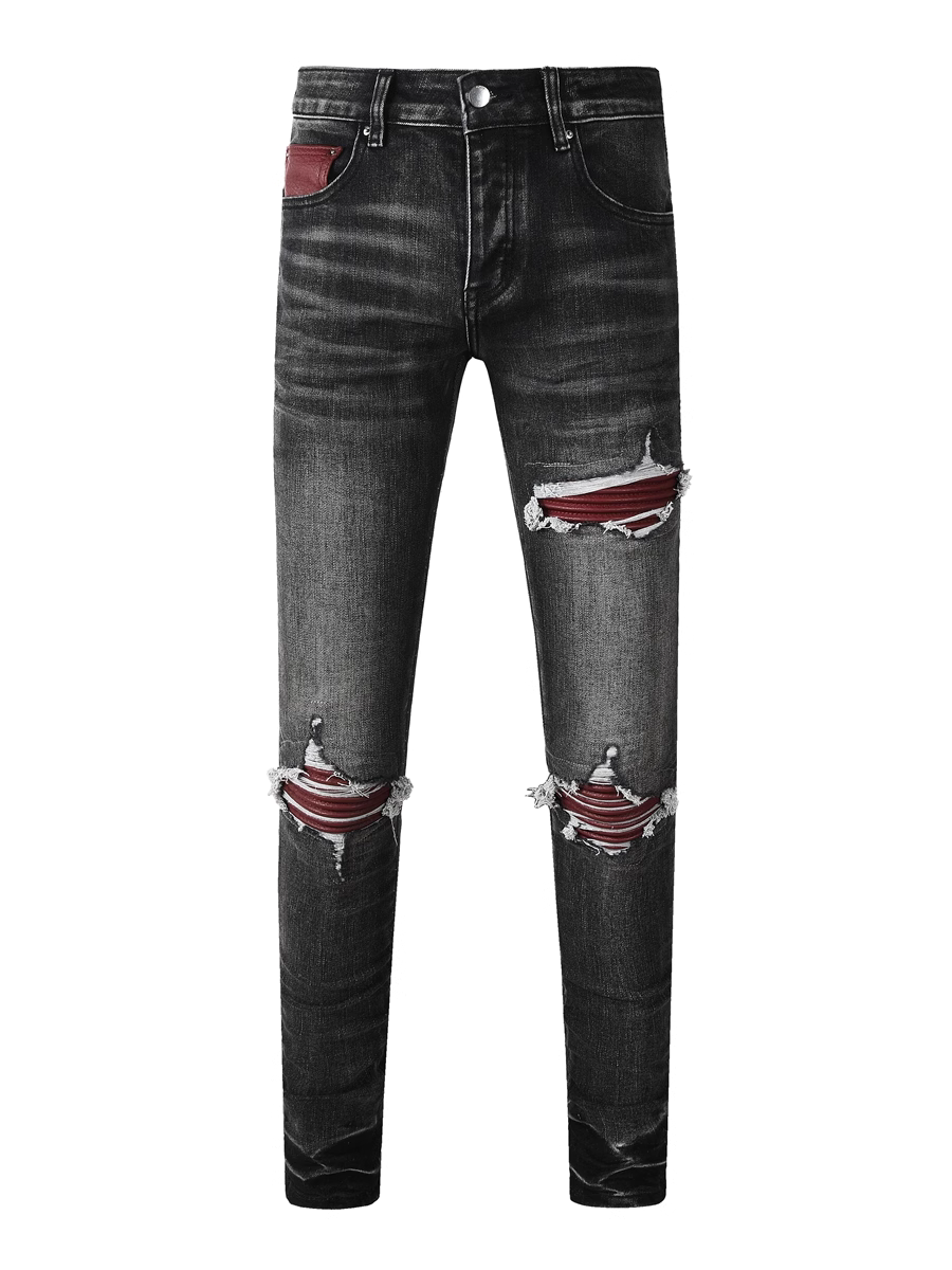 Black Red Patch Jeans