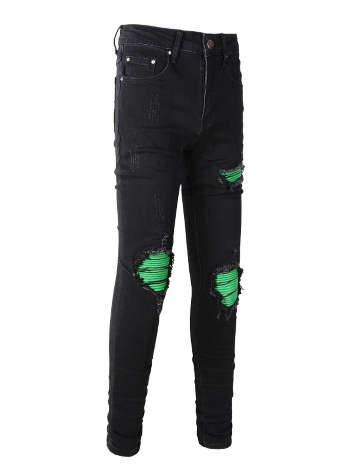 Black Ripped Green Patch Jeans
