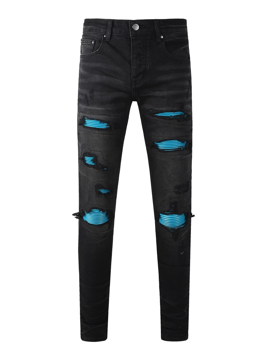 Black Blue Patch Jeans