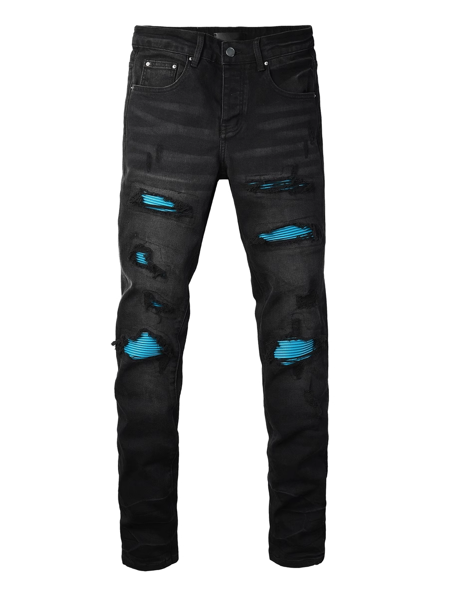 Black Blue Patch Jeans