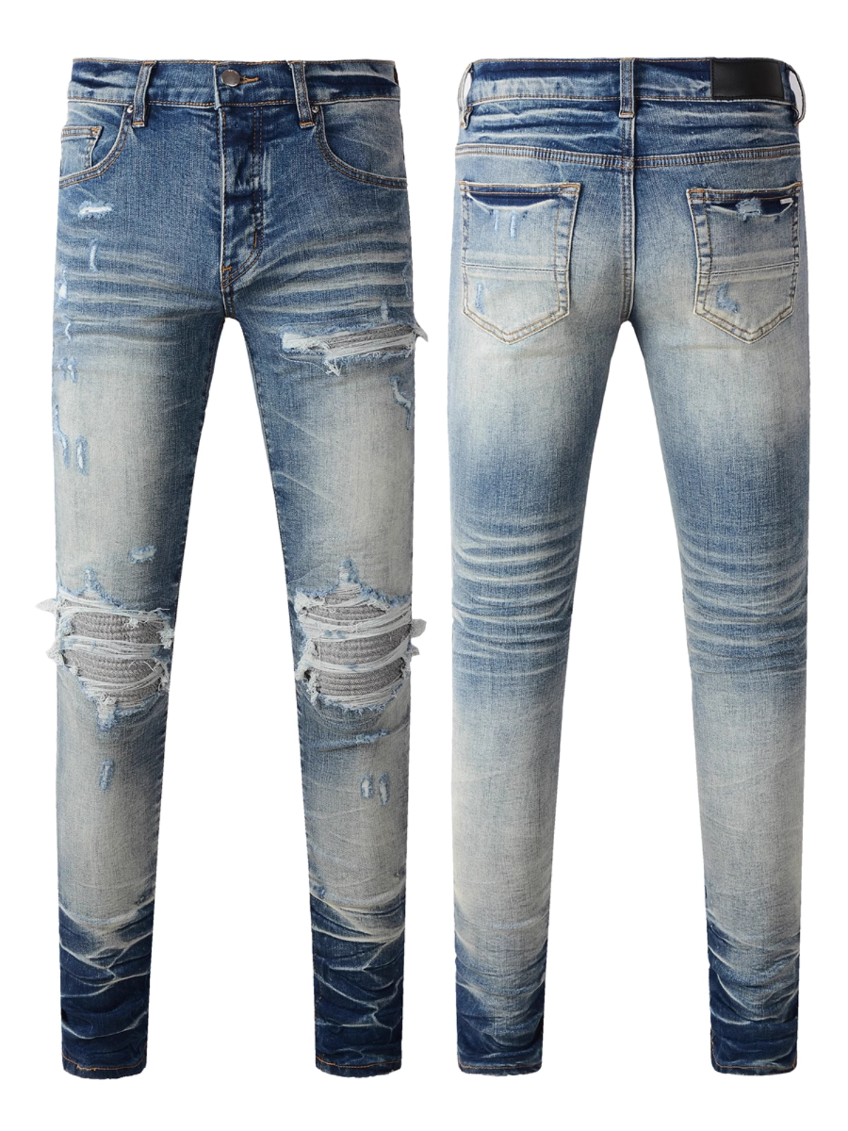 Blue Ripped Patch Jeans