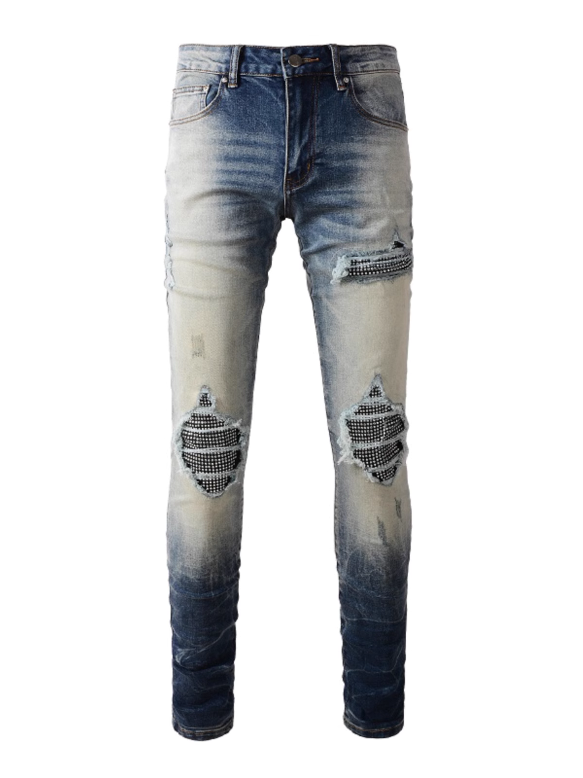 Washed Denim Black Patch Jeans