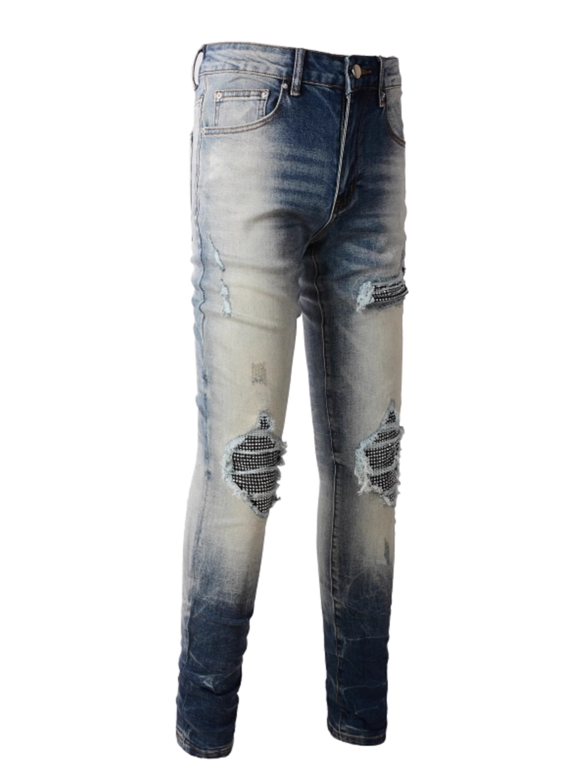 Washed Denim Black Patch Jeans