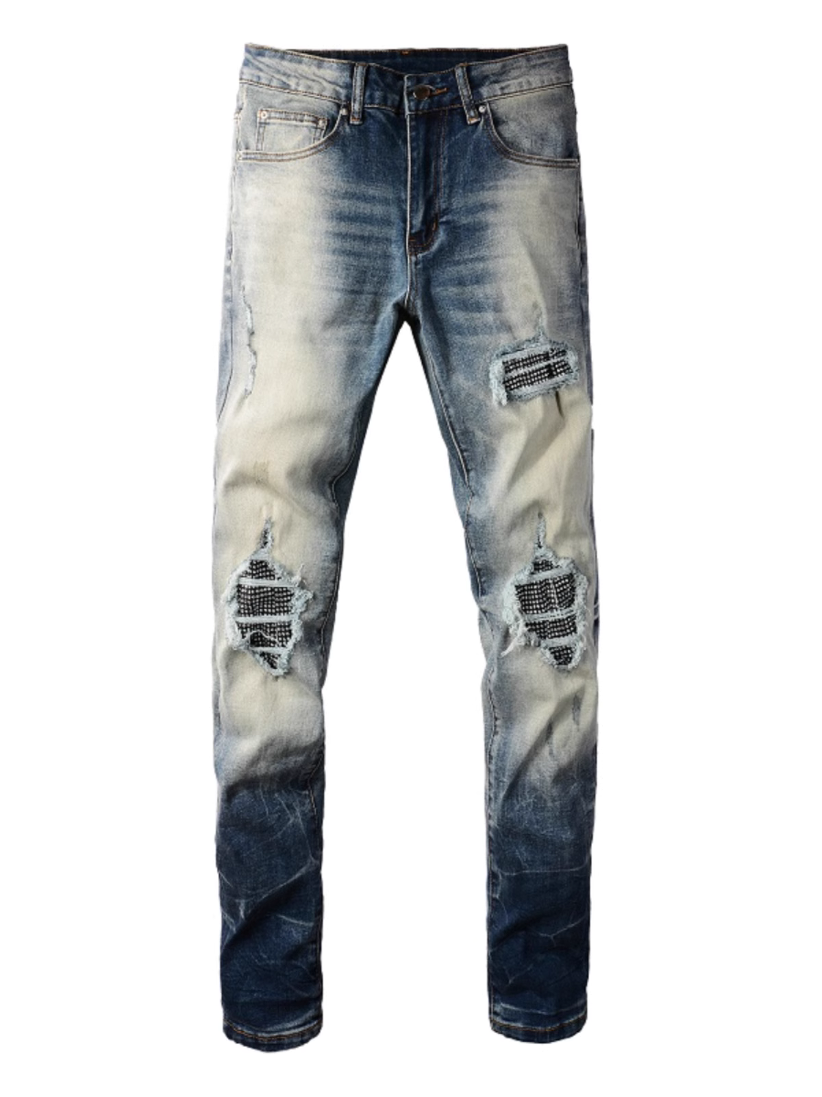 Washed Denim Black Patch Jeans