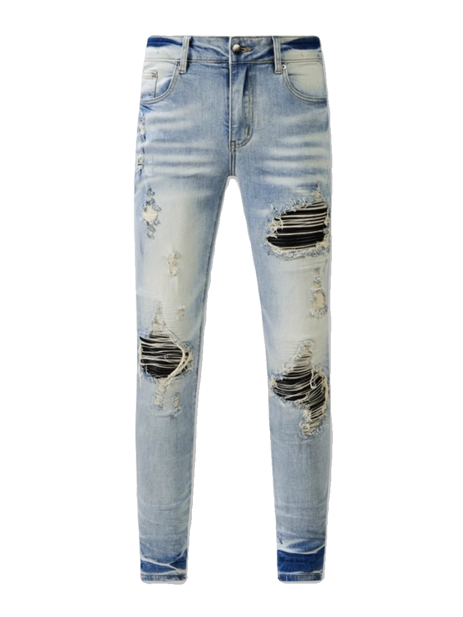 Light Denim Black Patch Jeans