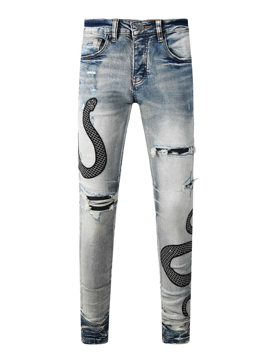 Blue Snake Graphic Jeans