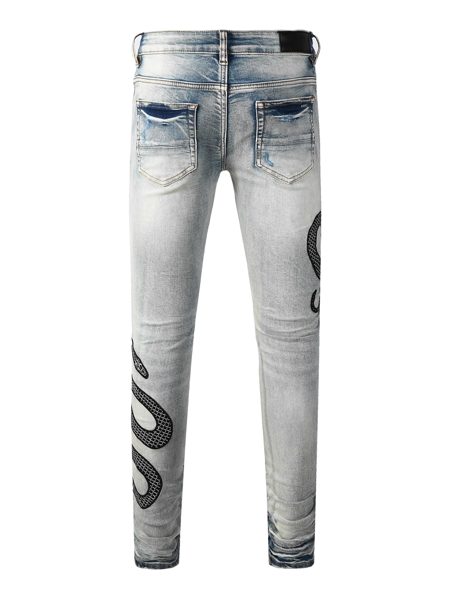 Blue Snake Graphic Jeans