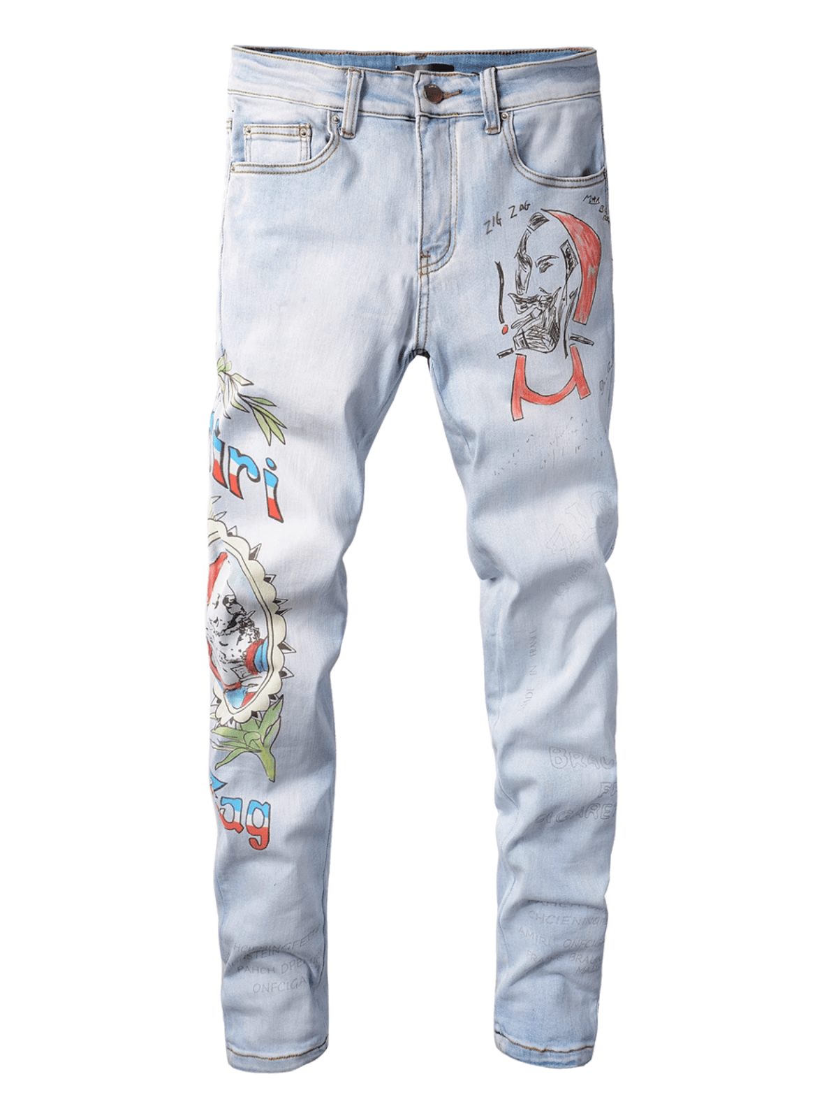 Light Graffiti Print Jeans
