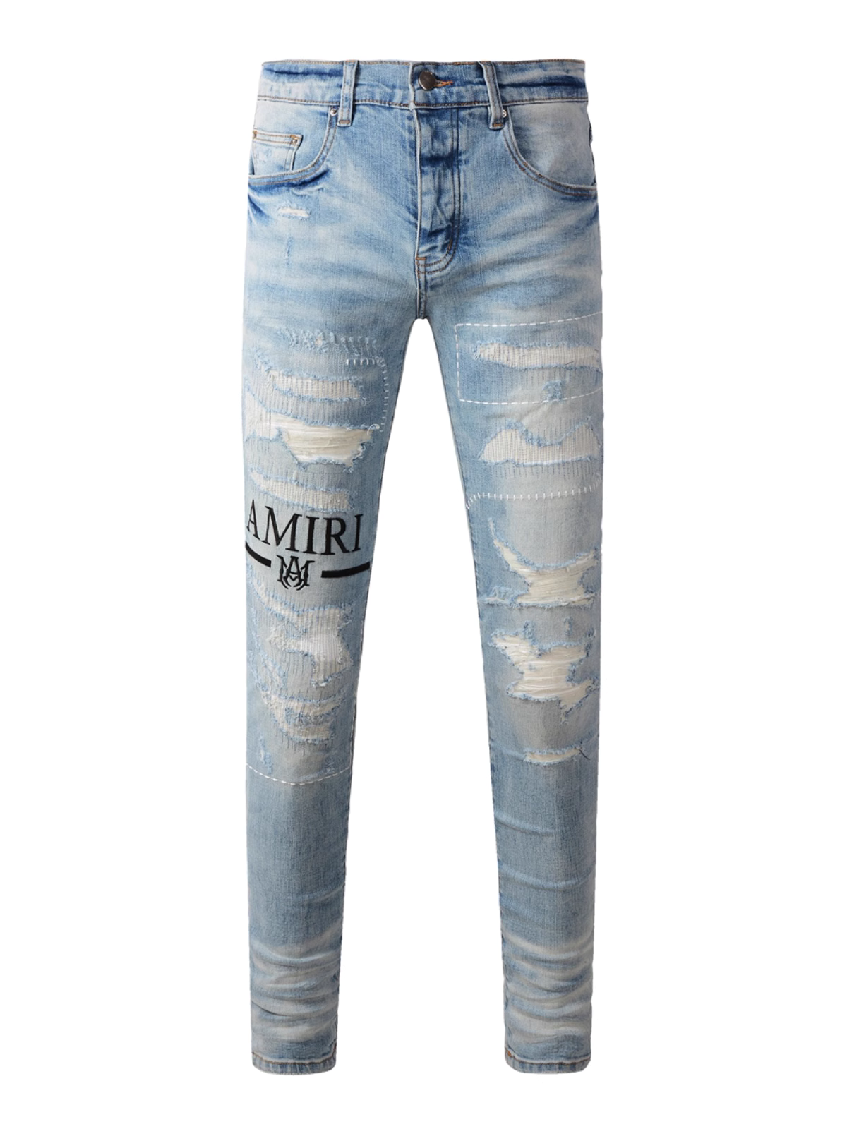 Light Blue Ripped Writing Jeans