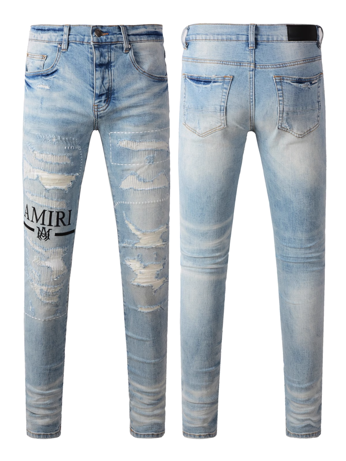 Light Blue Ripped Writing Jeans