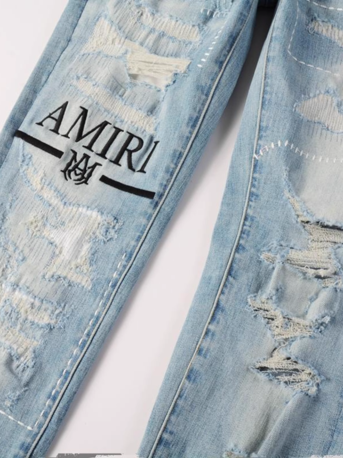 Light Blue Ripped Writing Jeans
