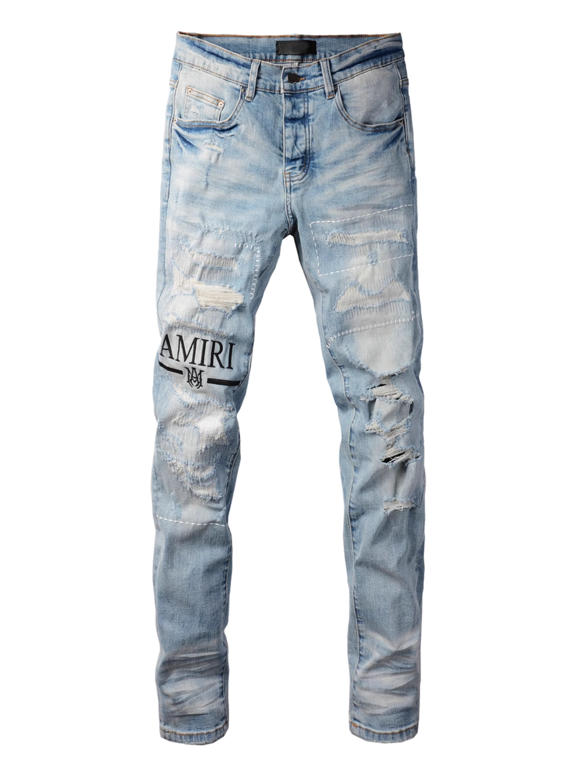 Light Blue Ripped Writing Jeans