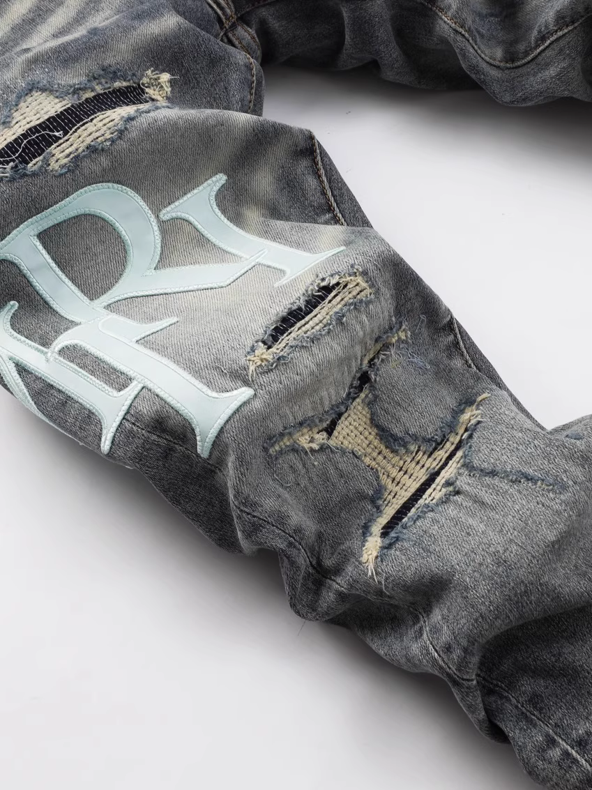 Gray Writing Ripped Jeans