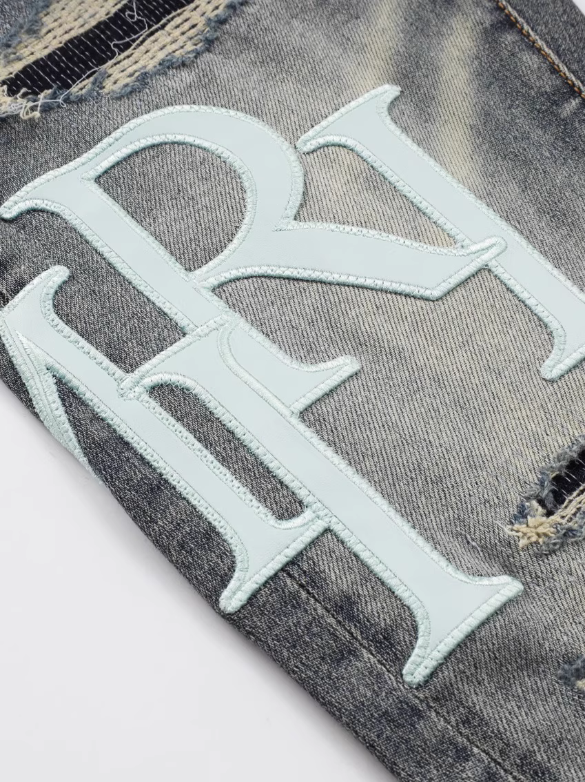 Gray Writing Ripped Jeans