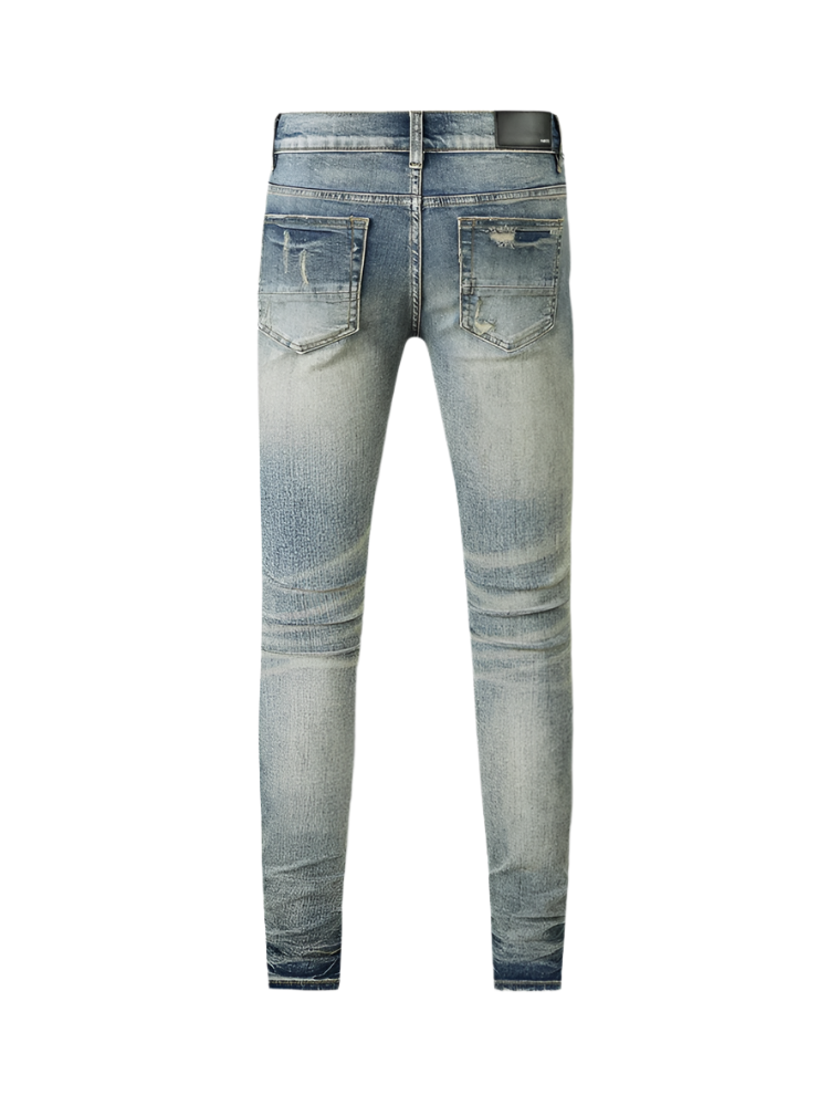 Washed Denim Ripped Black Patch Jeans