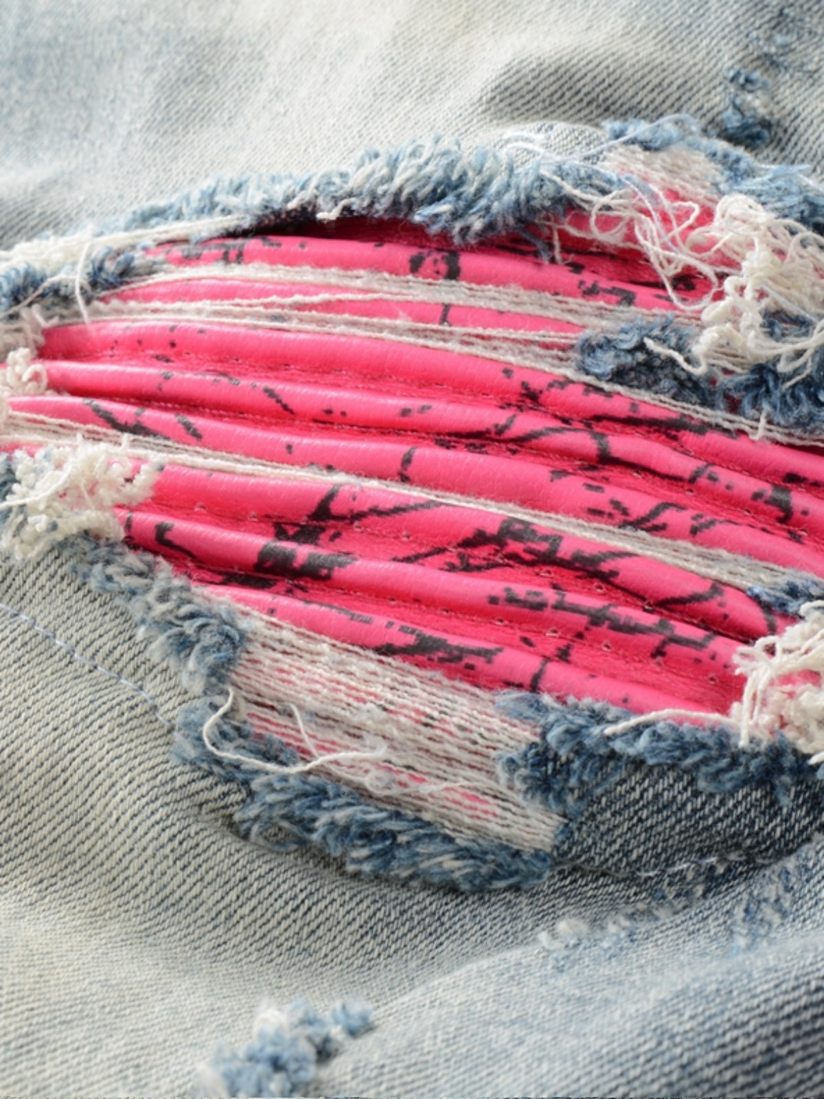 Denim Ripped Hot Pink Patch Jeans