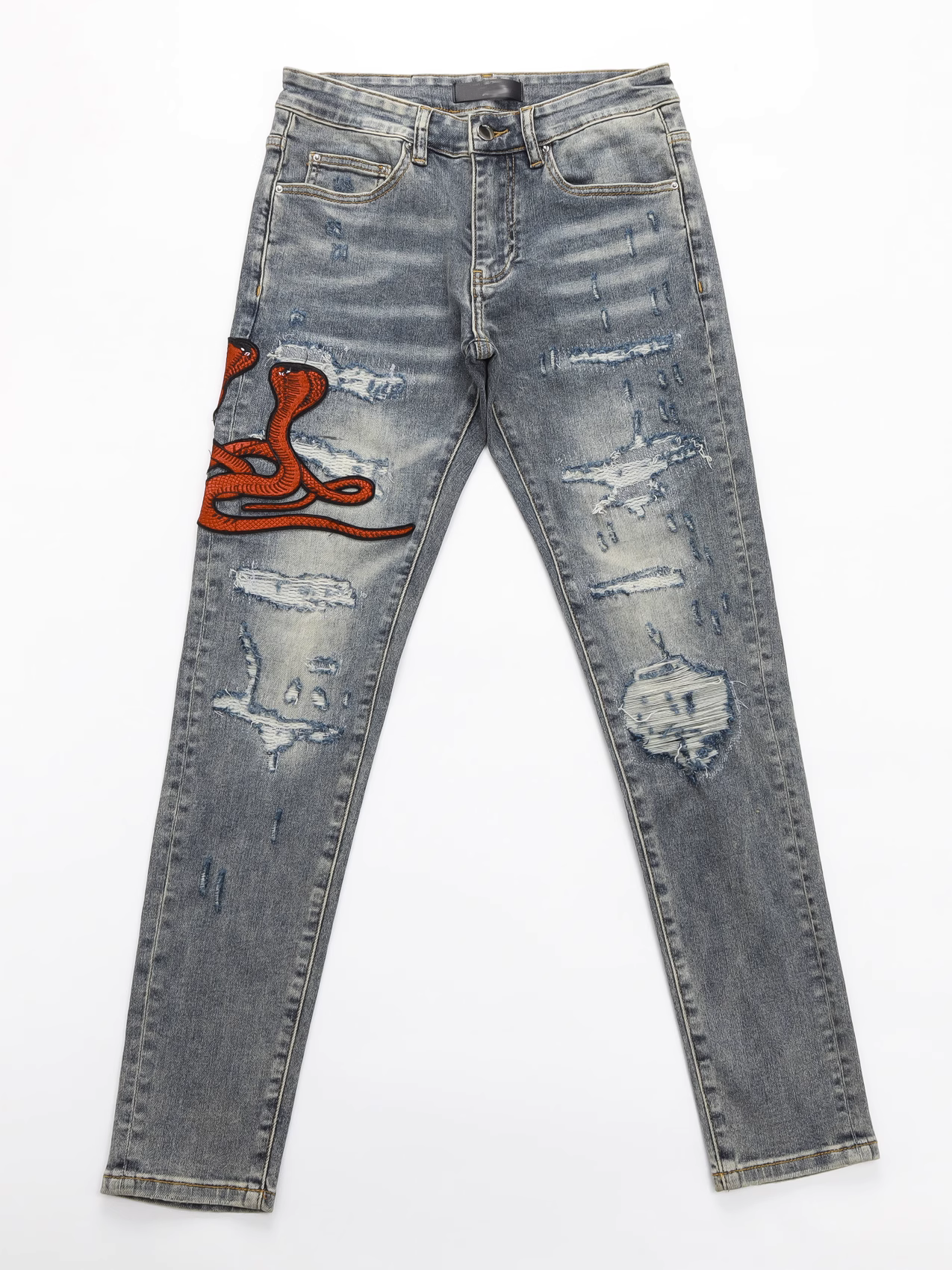 Gray Red Snake Classic Jeans