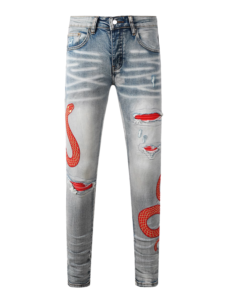 Denim Red Snake Graphic Jeans