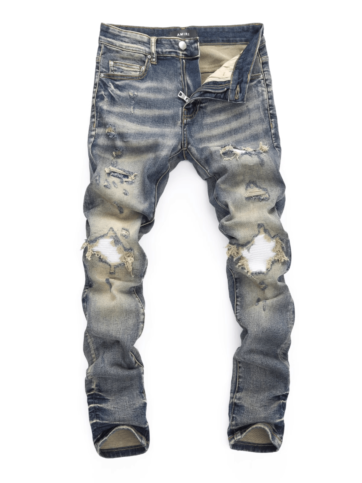 Washed Blue White Patch Jeans