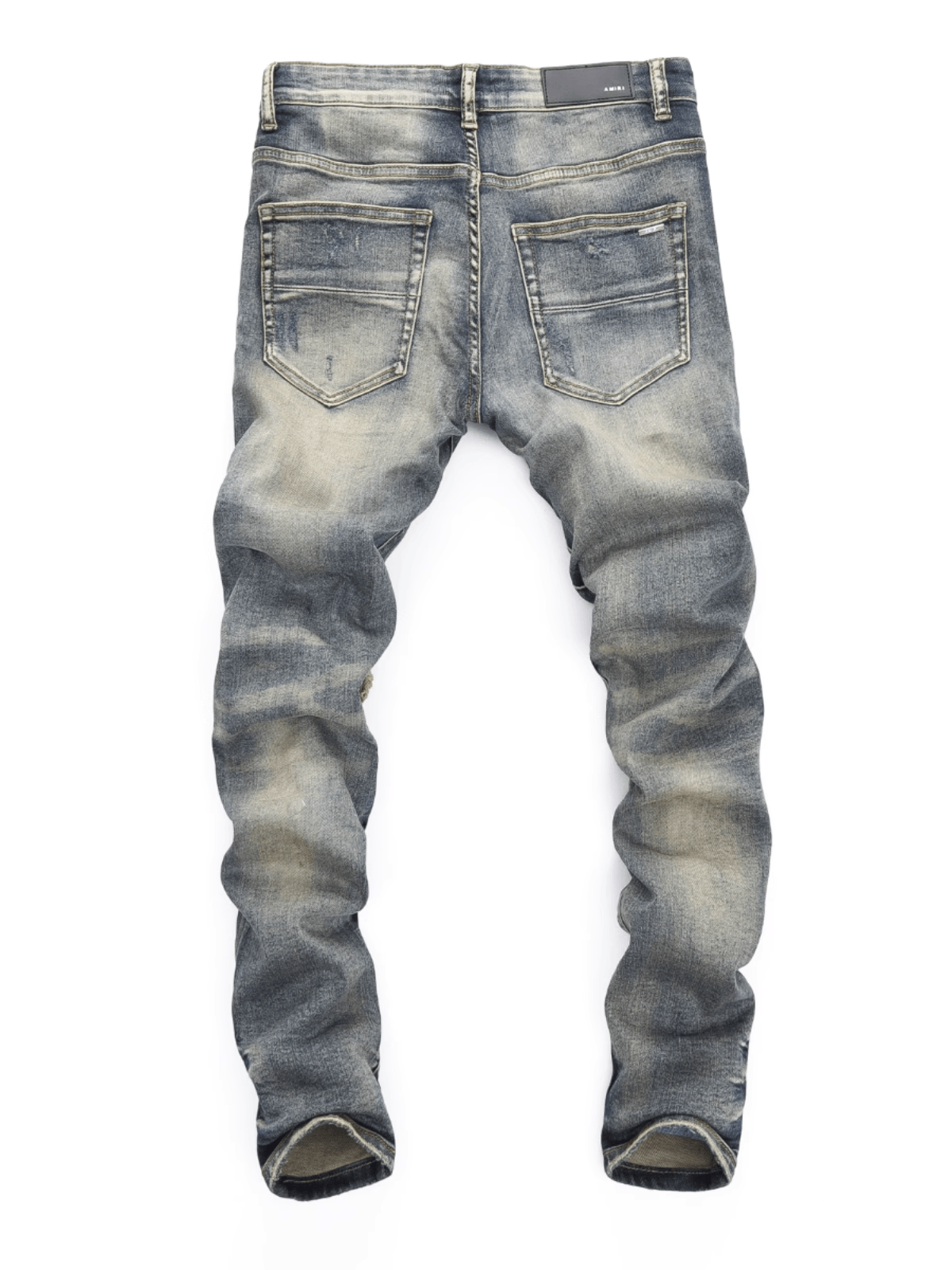 Washed Blue White Patch Jeans
