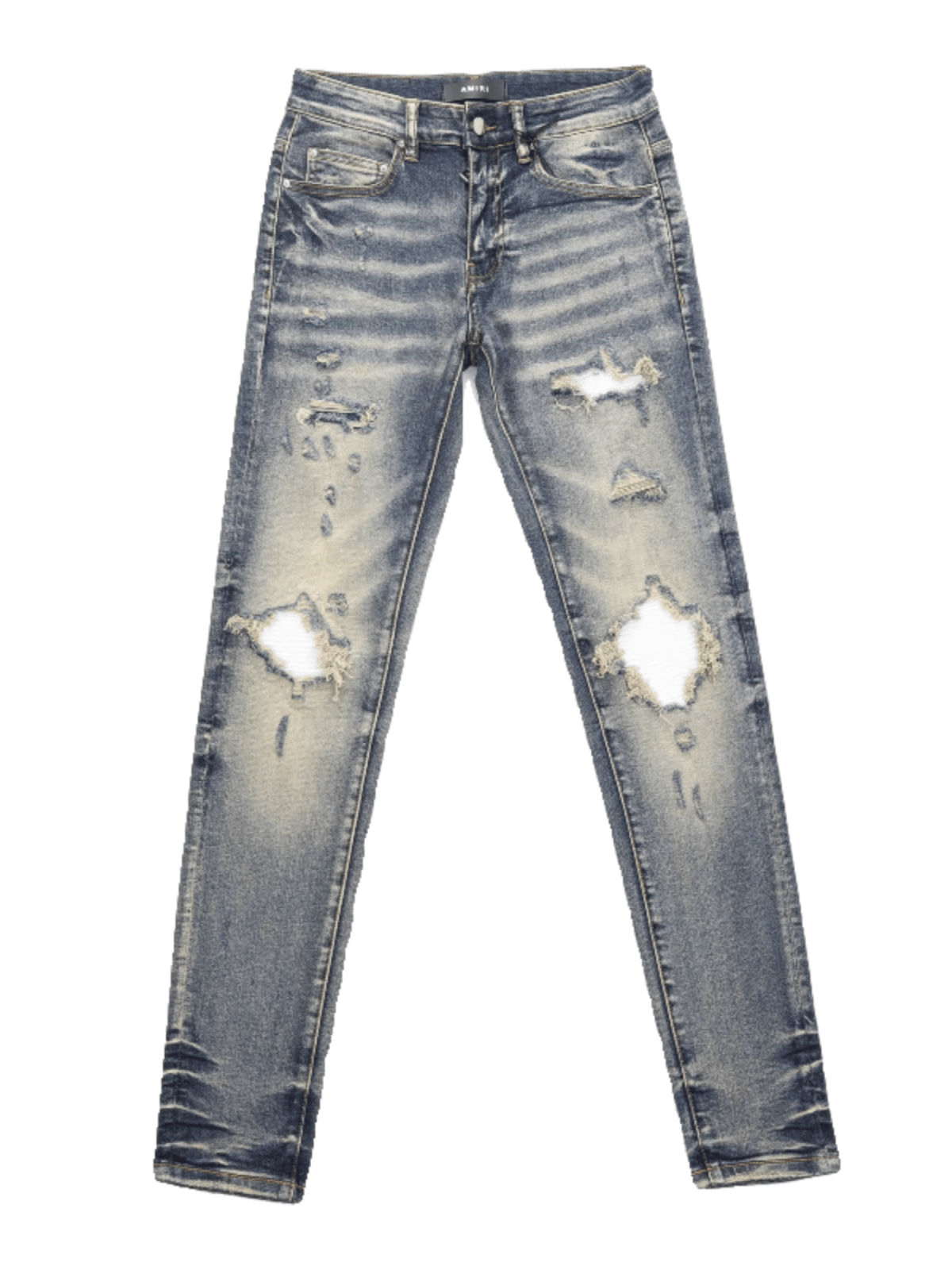 Washed Blue White Patch Jeans