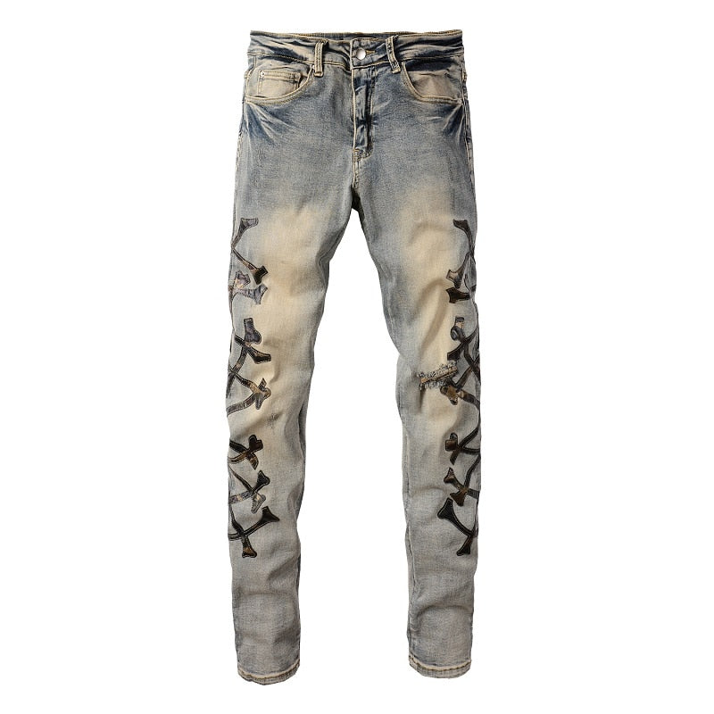 Camouflage Bones Jeans Vintage Blue
