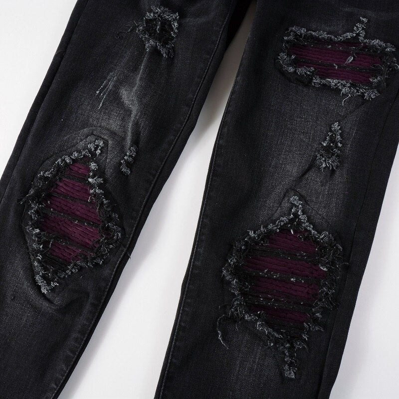 Wine Red Patch Jeans