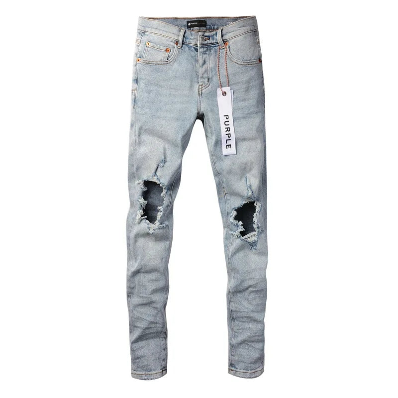 Light Blue Knee Ripped Fashion Jeans