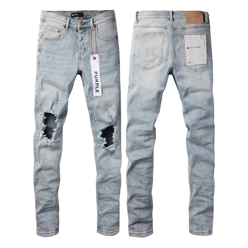 Light Blue Knee Ripped Fashion Jeans