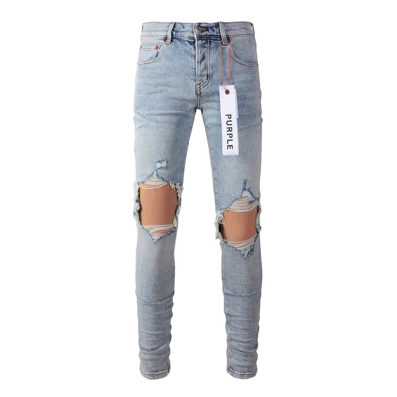 Light Blue Knee Ripped Fashion Jeans