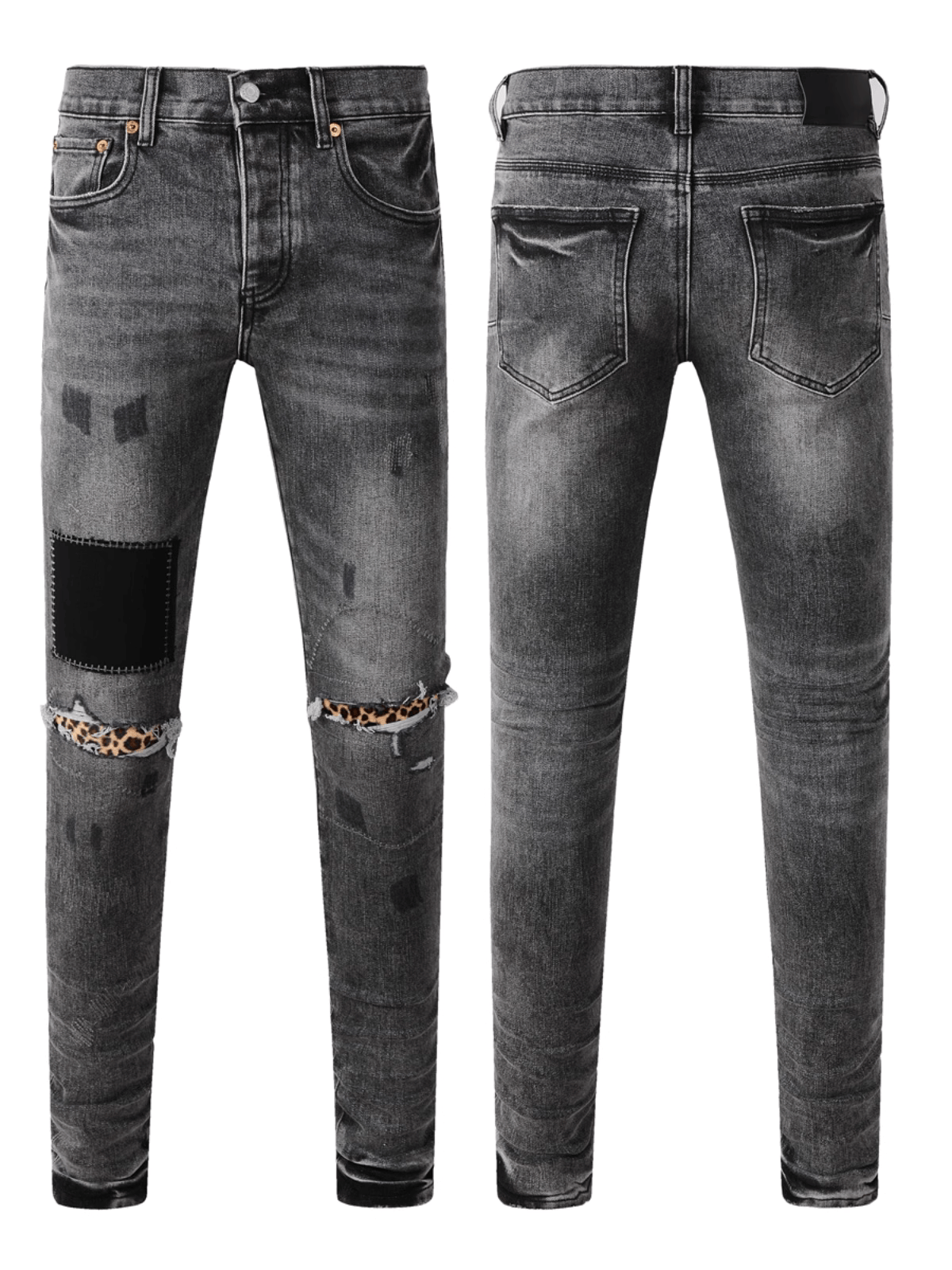 Smoke Gray Ripped Patch Jeans