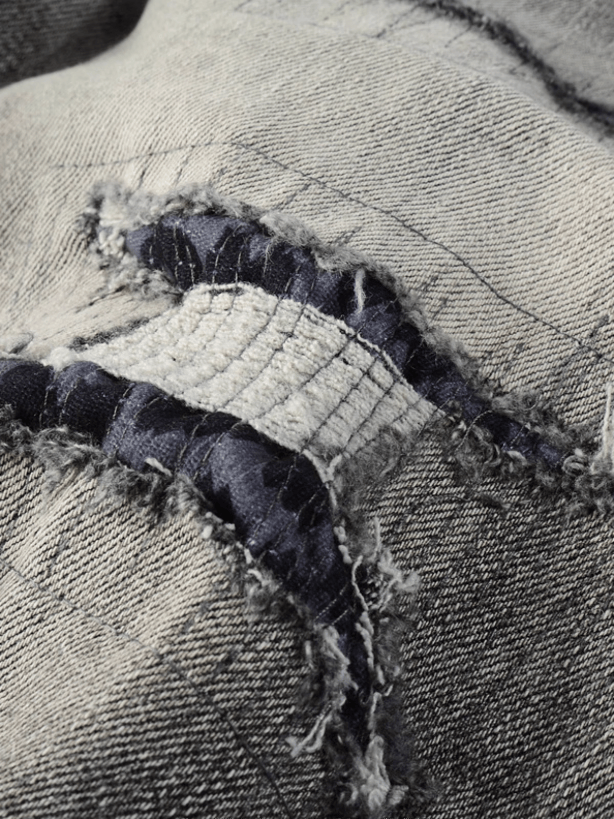 Smoke Gray Ripped Patch Jeans