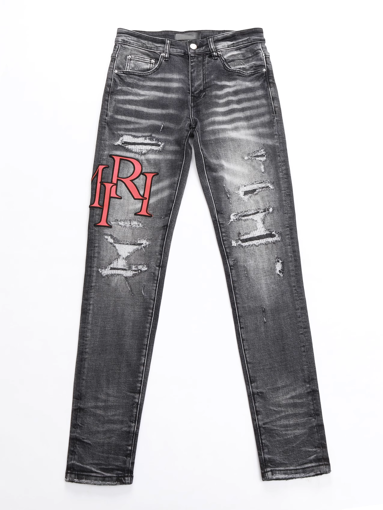 Smoke Gray Patch Writing Jeans