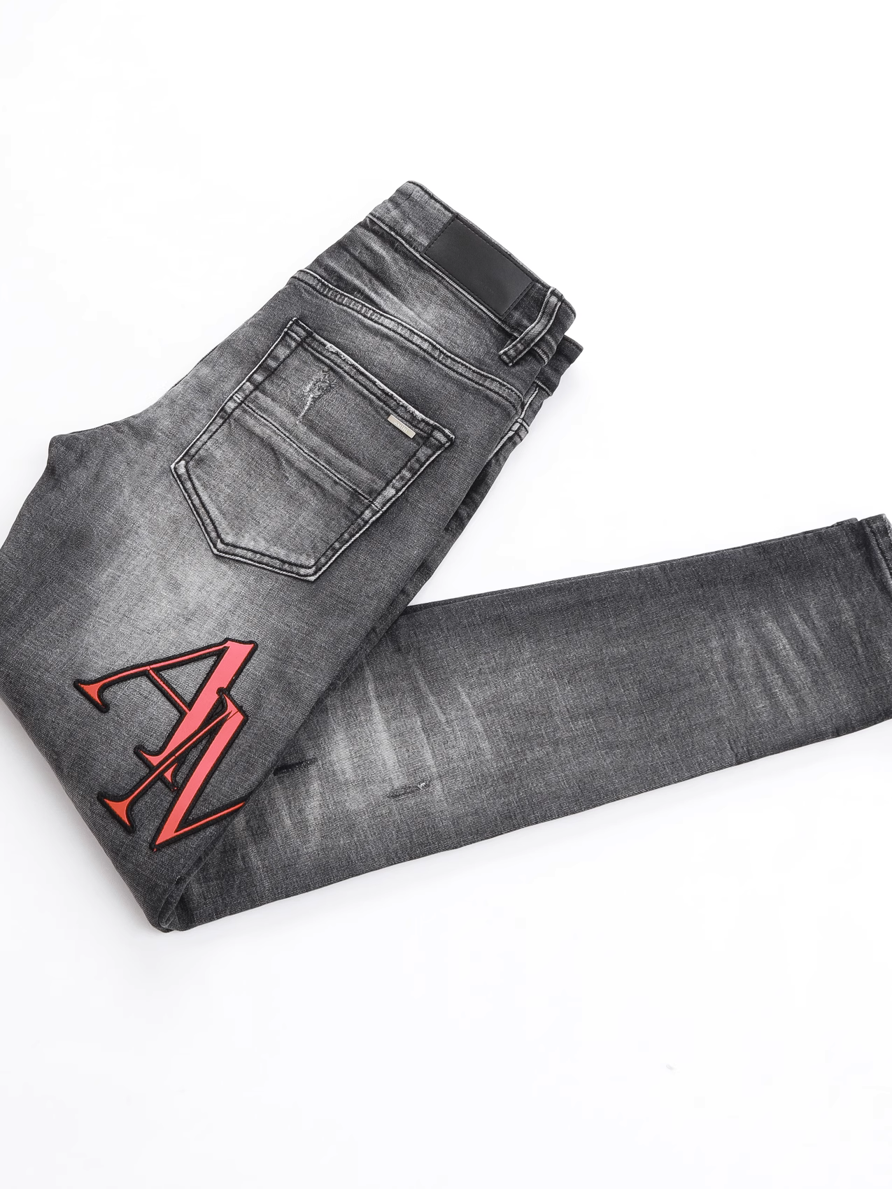 Smoke Gray Patch Writing Jeans