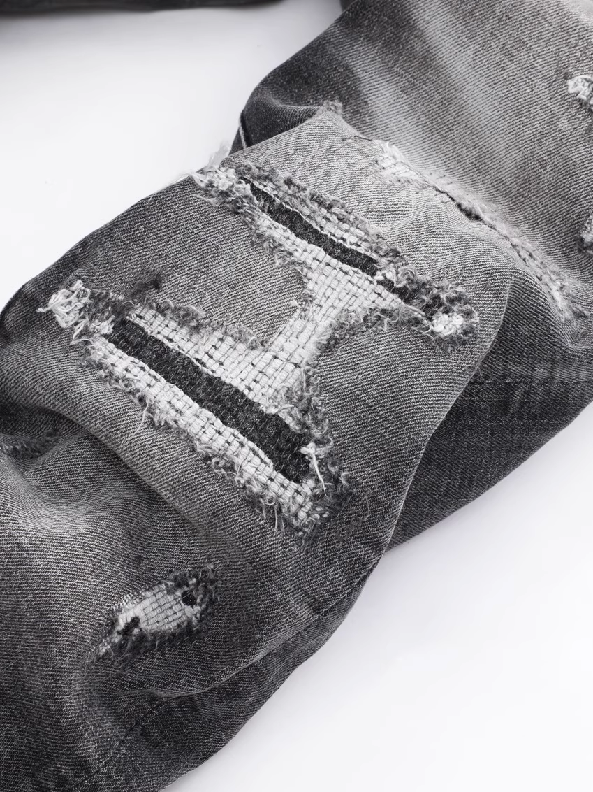Smoke Gray Patch Writing Jeans