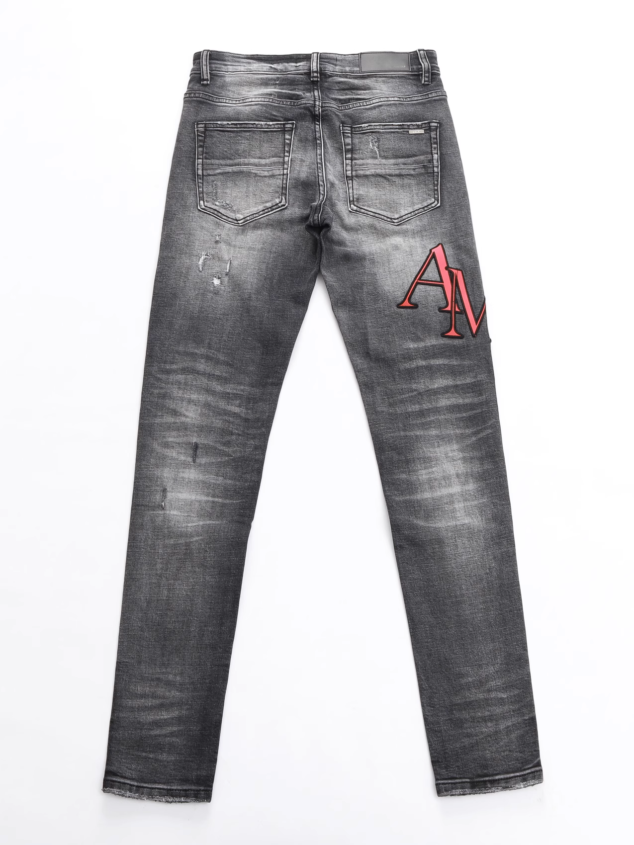Smoke Gray Patch Writing Jeans