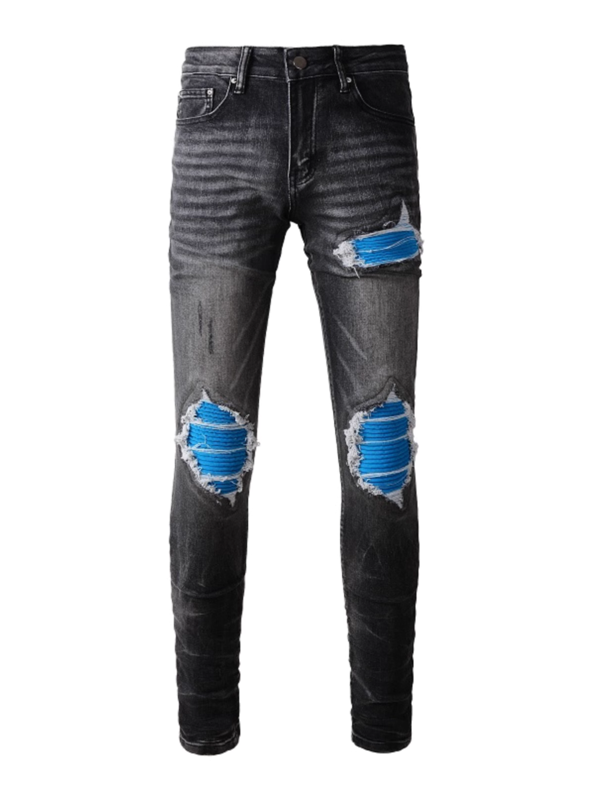 Smoke Gray Blue Patch Jeans