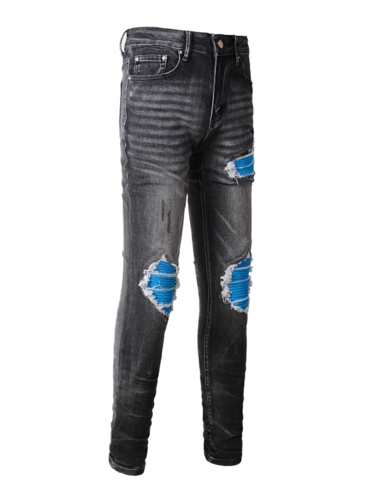 Smoke Gray Blue Patch Jeans
