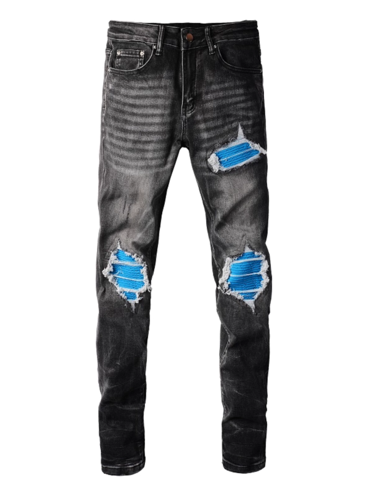 Smoke Gray Blue Patch Jeans