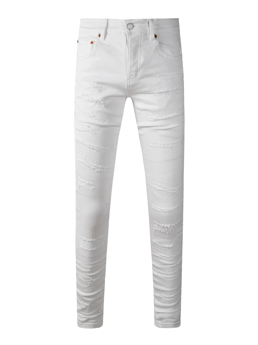 White Ripped Scratched Jeans
