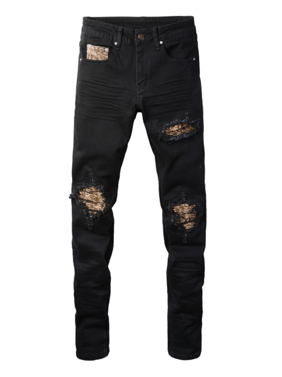 Black Ripped Patch Jeans