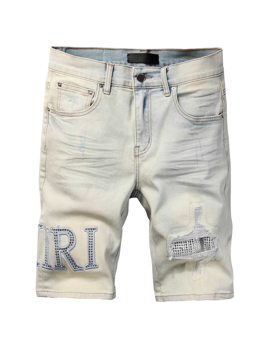 White Rhinestone Writing Jeans