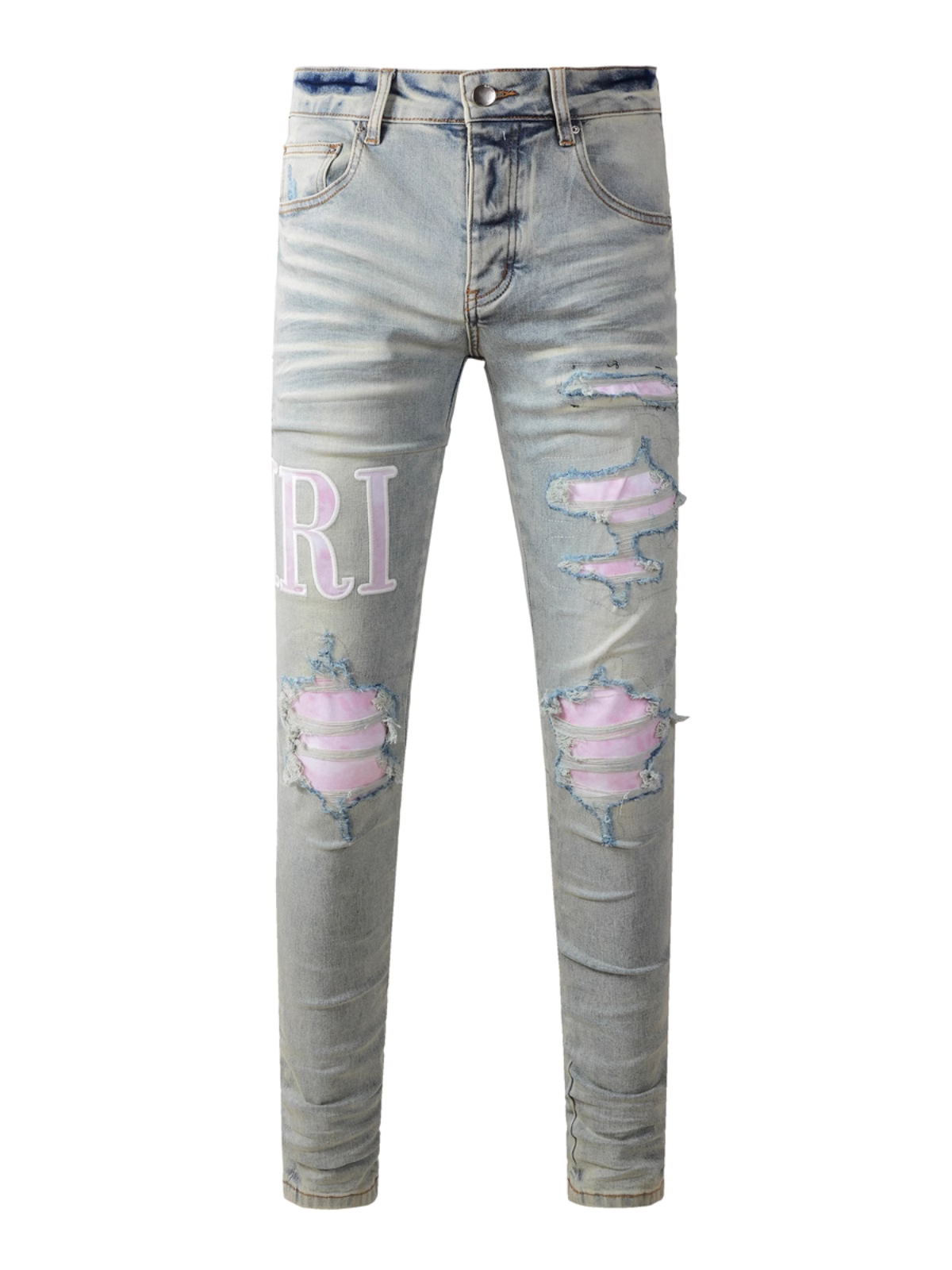 Light Blue Ripped Writing Jeans