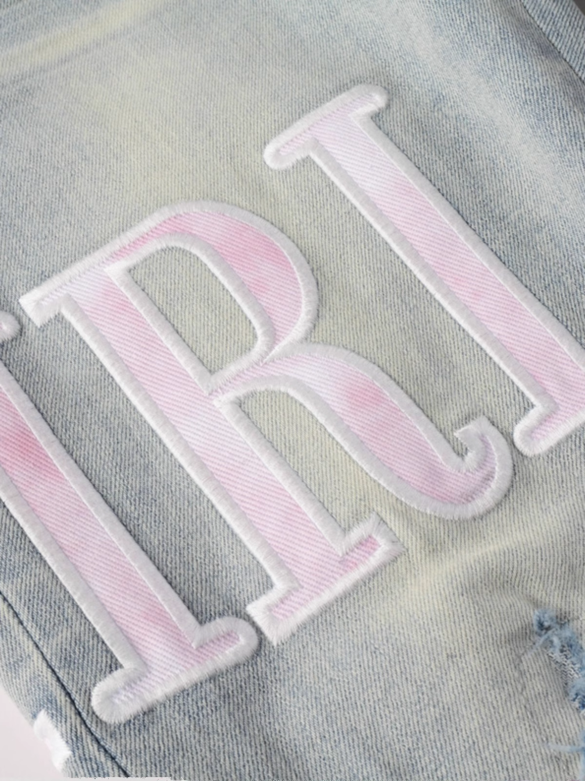 Light Blue Ripped Writing Jeans