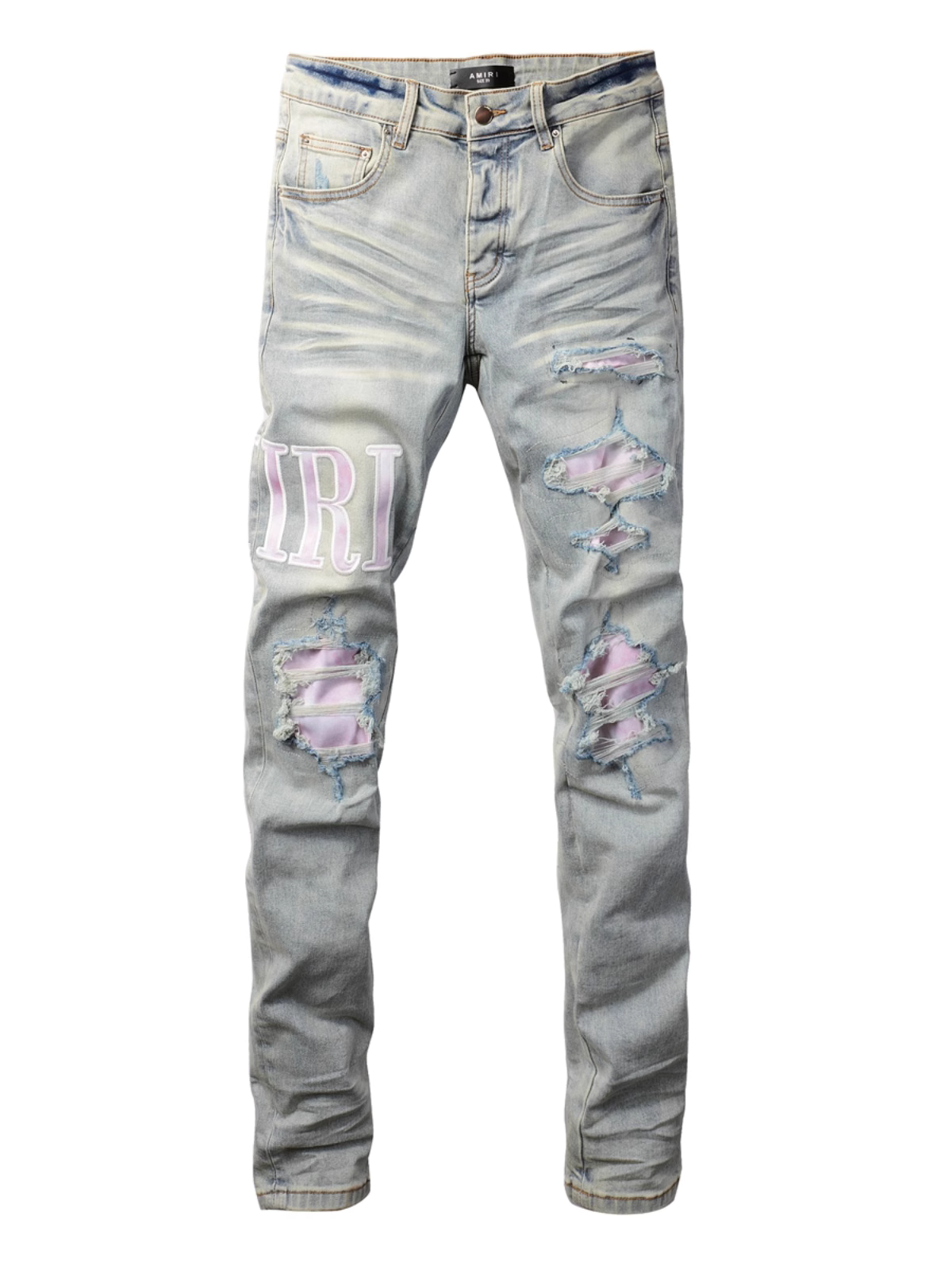 Light Blue Ripped Writing Jeans