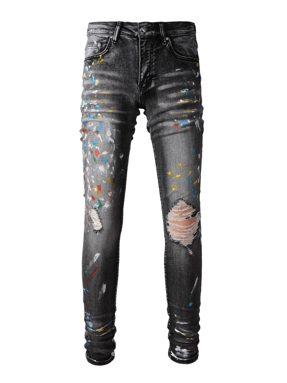 Washed Black Ripped Paint Jeans
