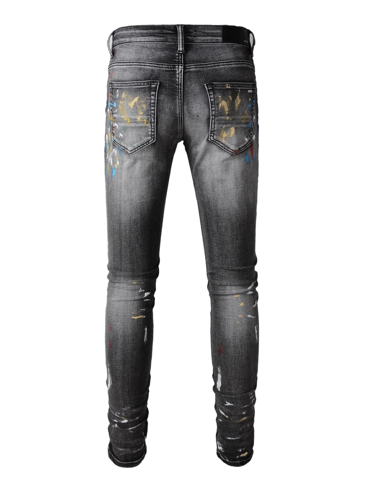 Washed Black Ripped Paint Jeans