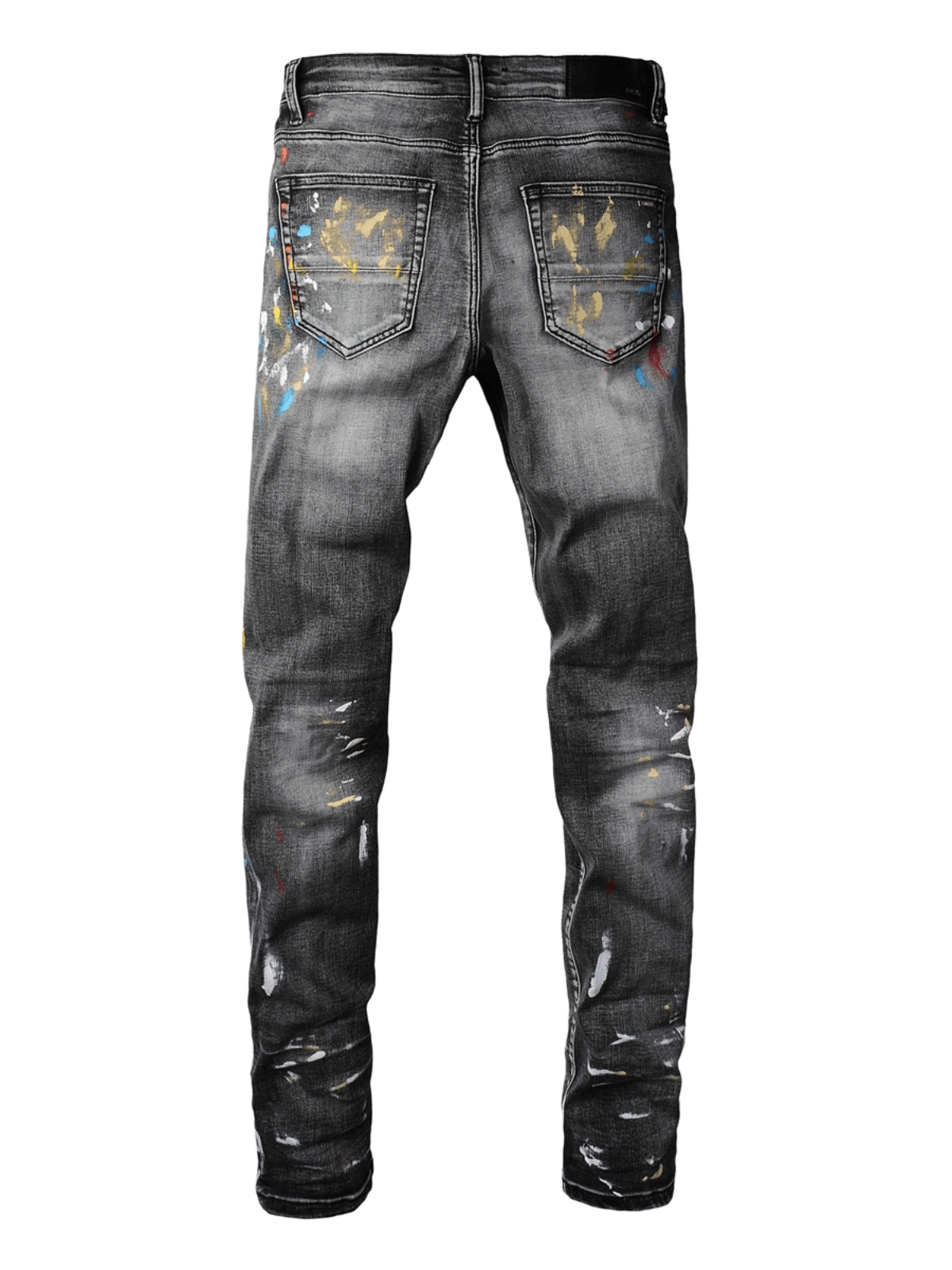Washed Black Ripped Paint Jeans