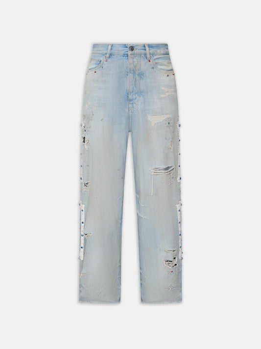 BONES STUDDED BAGGY JEAN - Perfect Antique Indigo