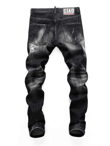Black Gray Ripped Classic Jeans